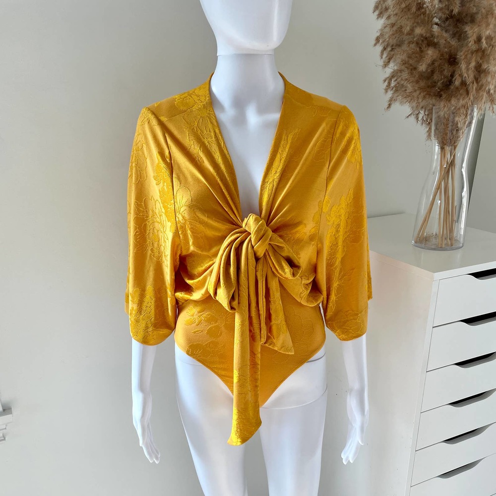 ZARA JACQUARD BODYSUIT GOLDEN YELLOW - Picture 7 of 11